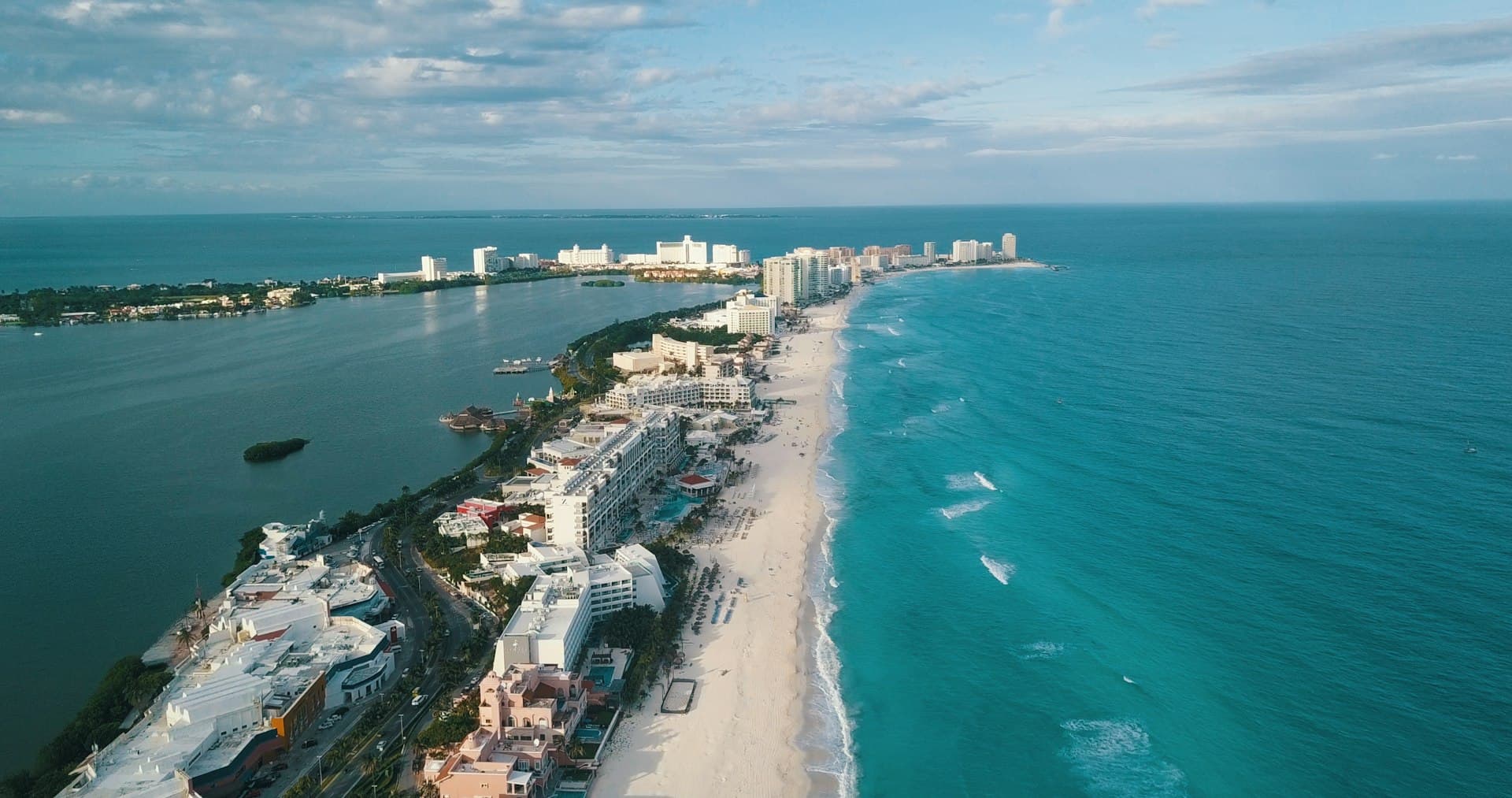 Cancún hotel zone at sunset